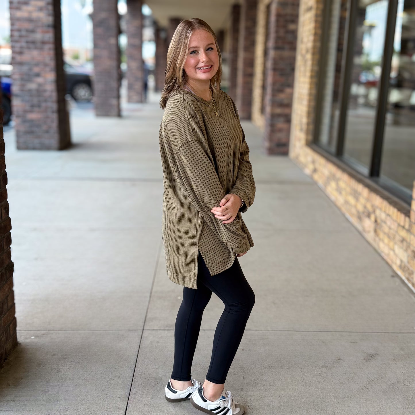 Oversized Waffle Tunic Top
