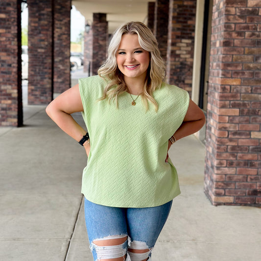 Squared Up Green Texture Top