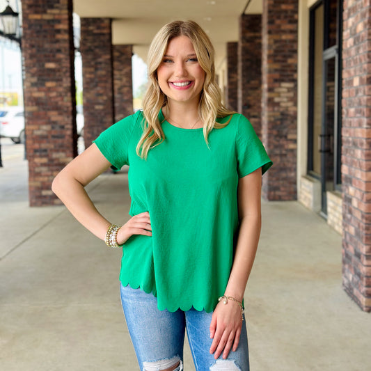 Kelly Green Scalloped Top