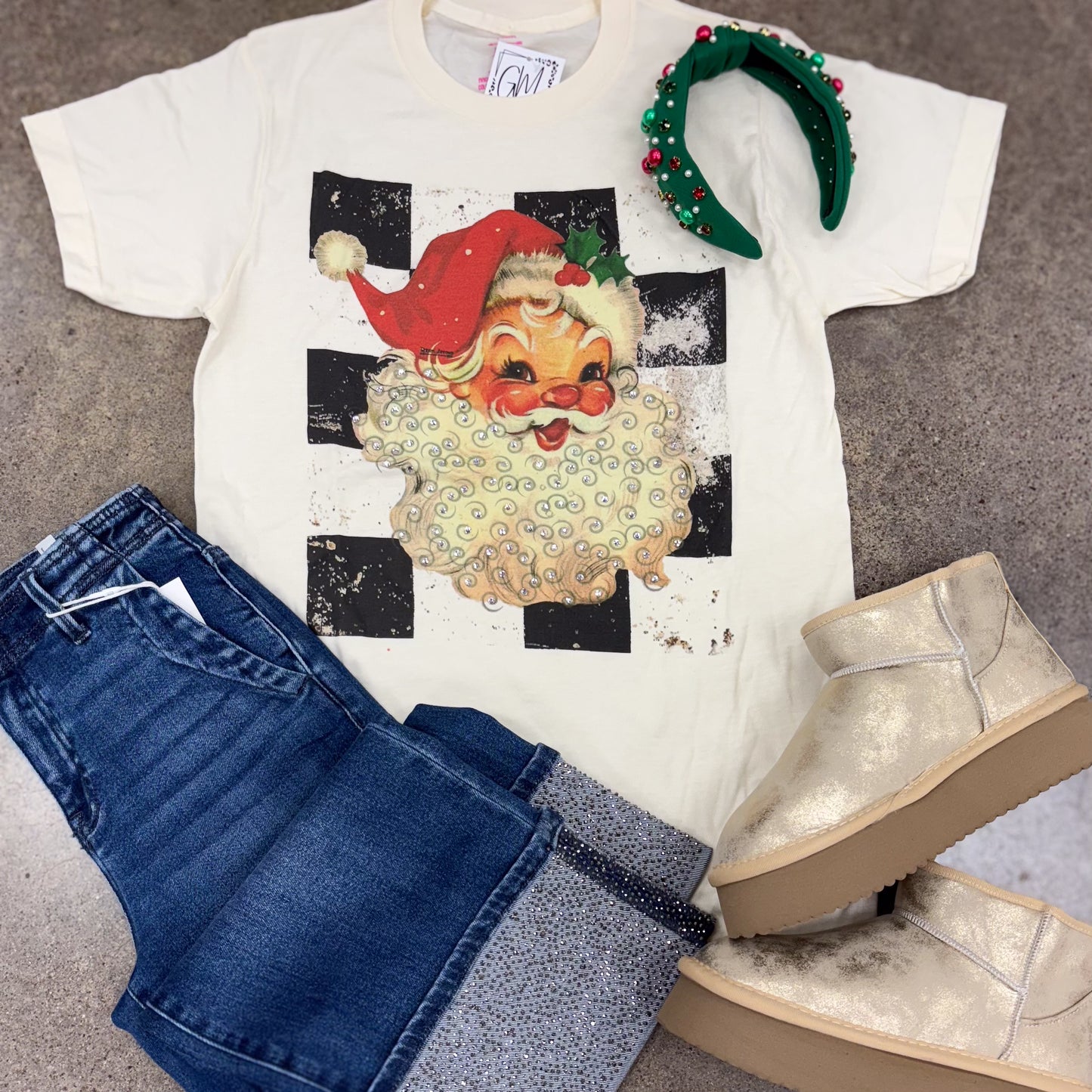 Santa Clause Rhinestone Beard Tee