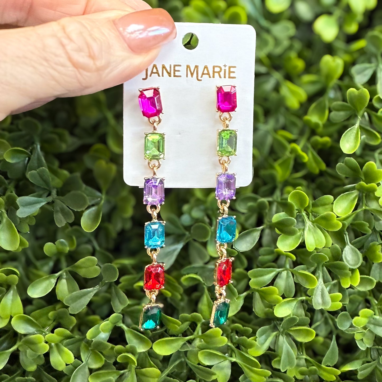 Multi Emerald Crystals Drop Earrings