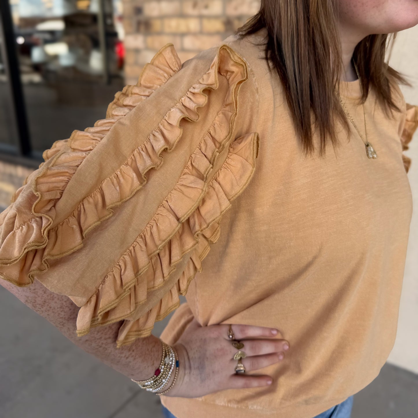 Honey Latte Ruffled Sleeve Top