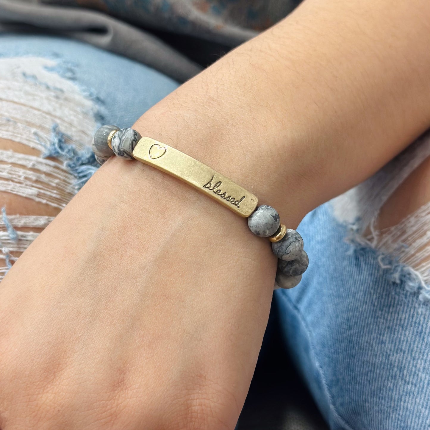 Stone Marble Blessed Heart Bracelet