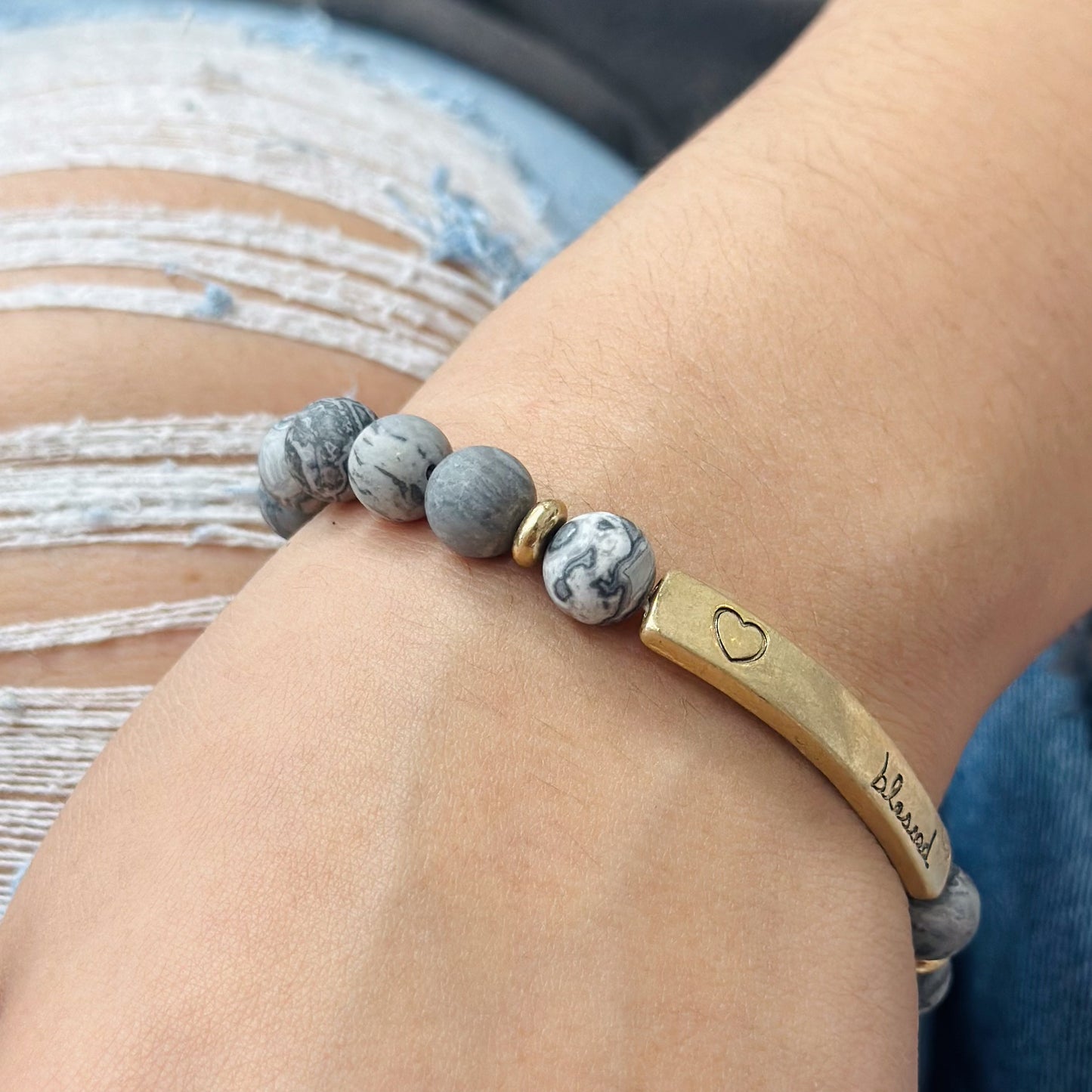 Stone Marble Blessed Heart Bracelet