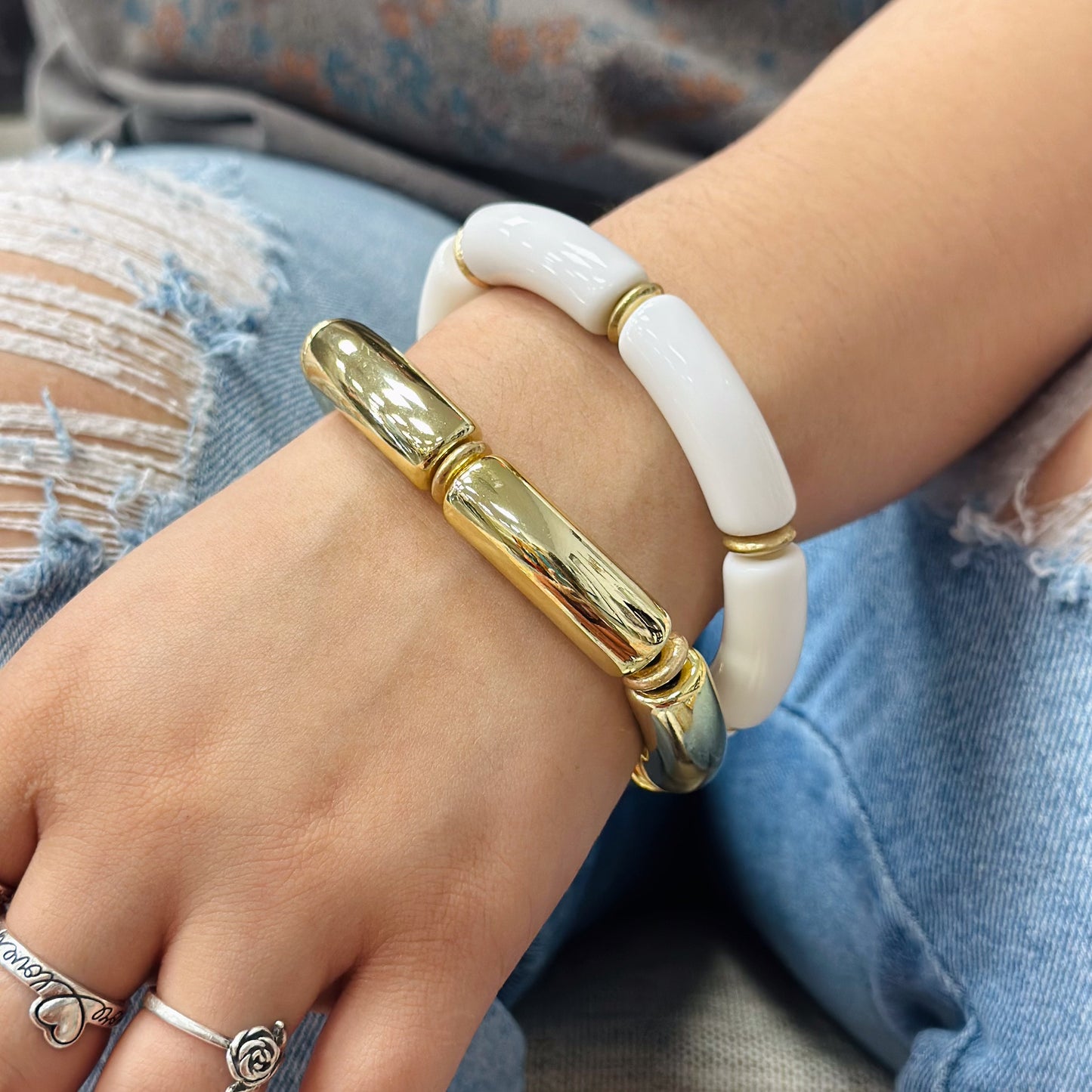 Thick White and Gold Bracelet