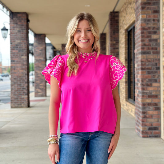 Too Close Pink Embroidered Top