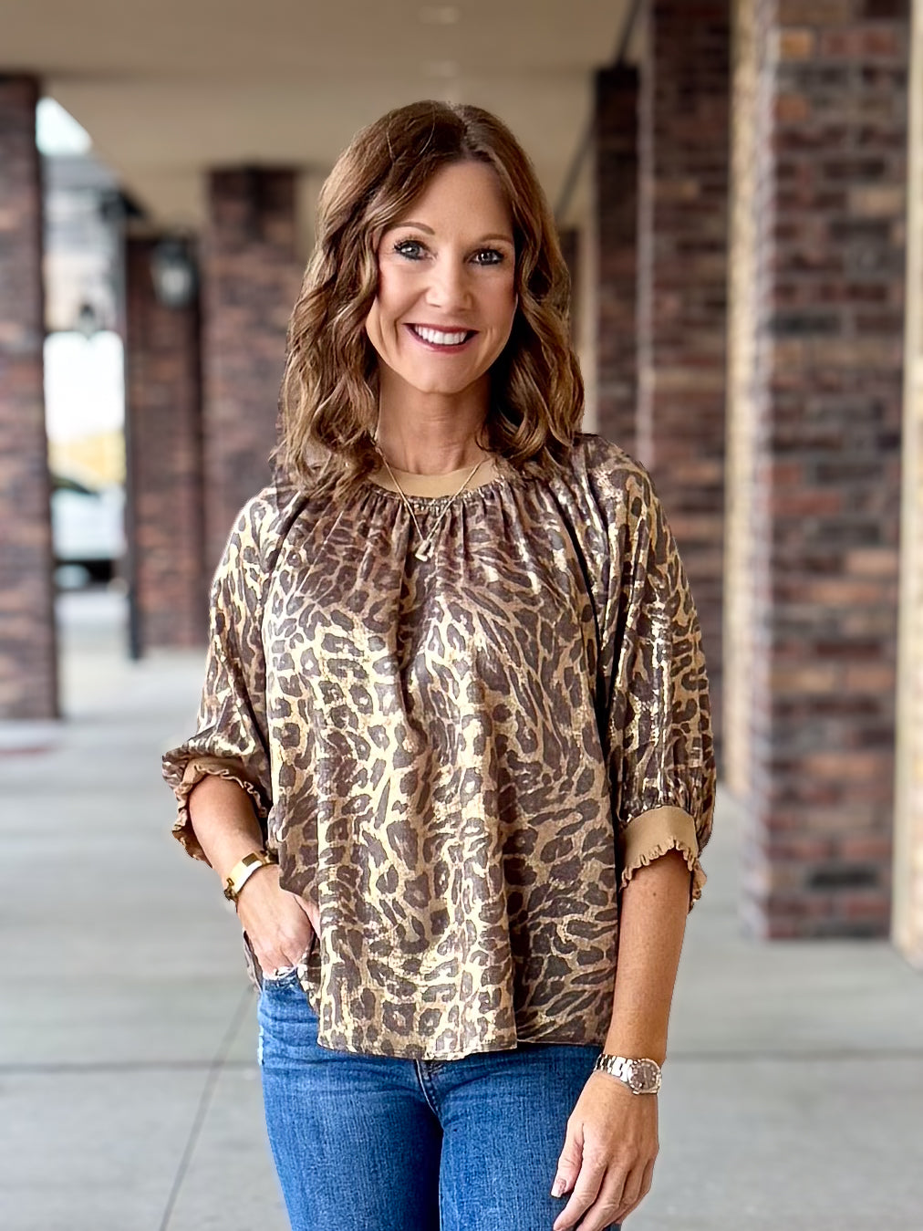 Chic Leopard Print Metallic Blouse