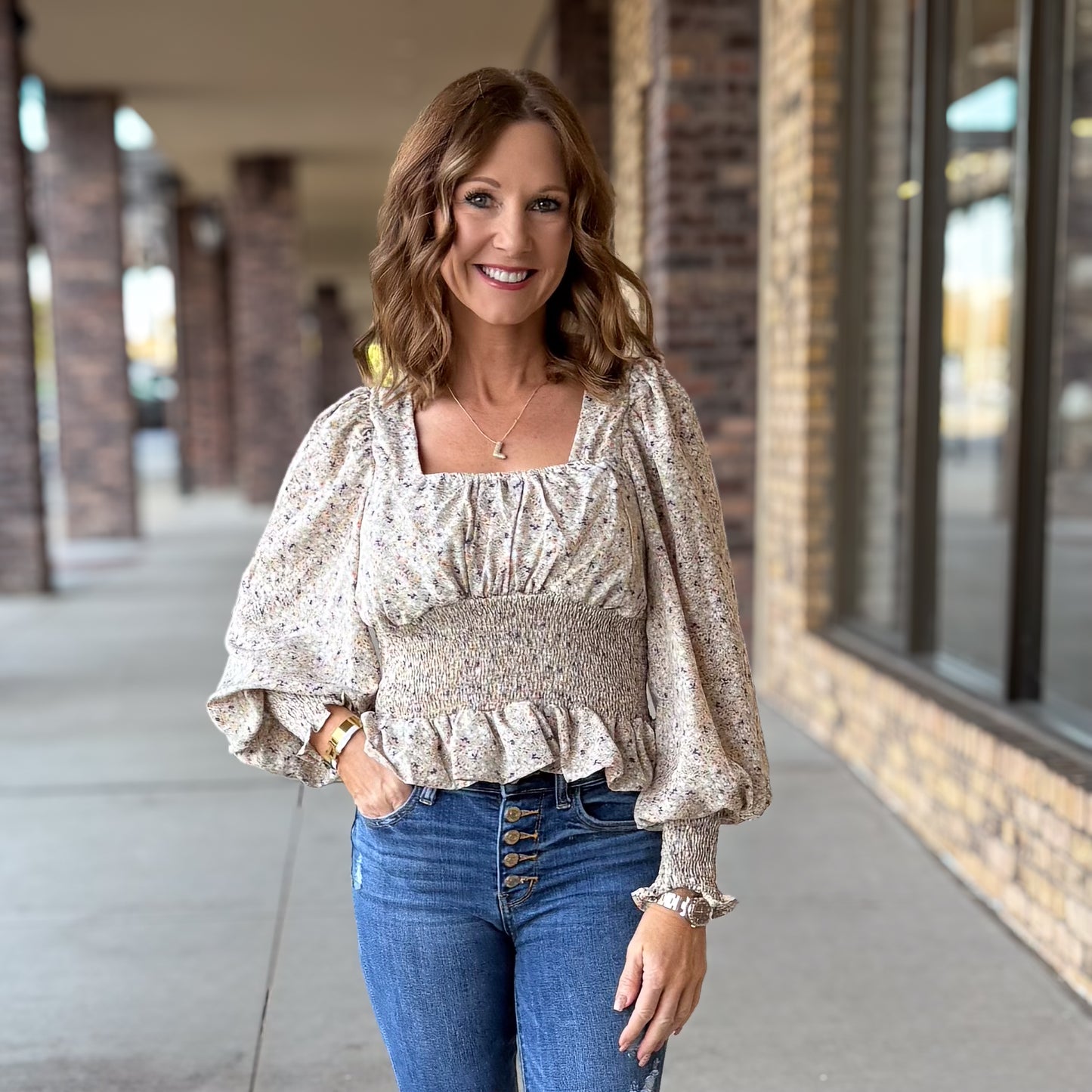 Charming Floral Smocked Long Sleeve Top: 2 Colors