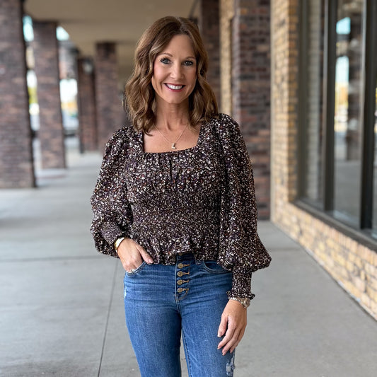 Charming Floral Smocked Long Sleeve Top: 2 Colors