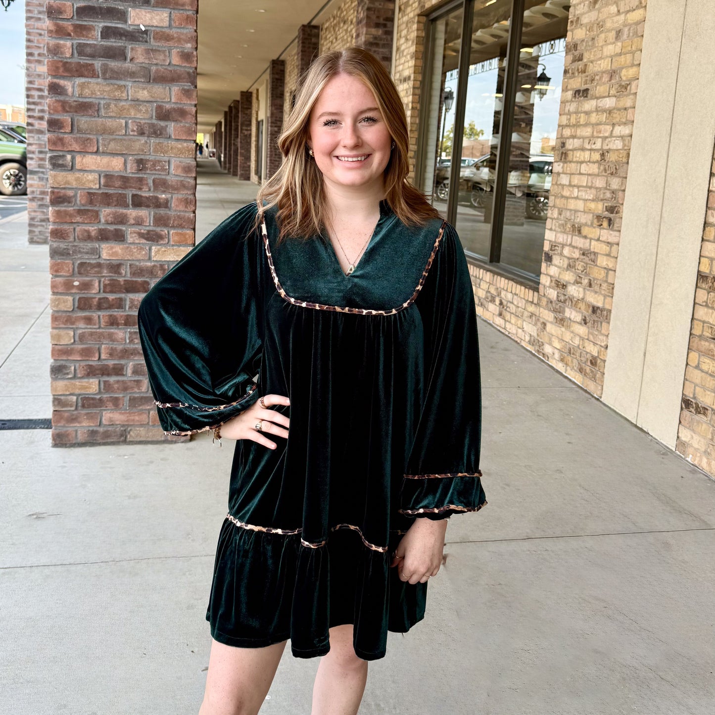 Umgee Velvet Leopard Accent Dress: 2 Colors