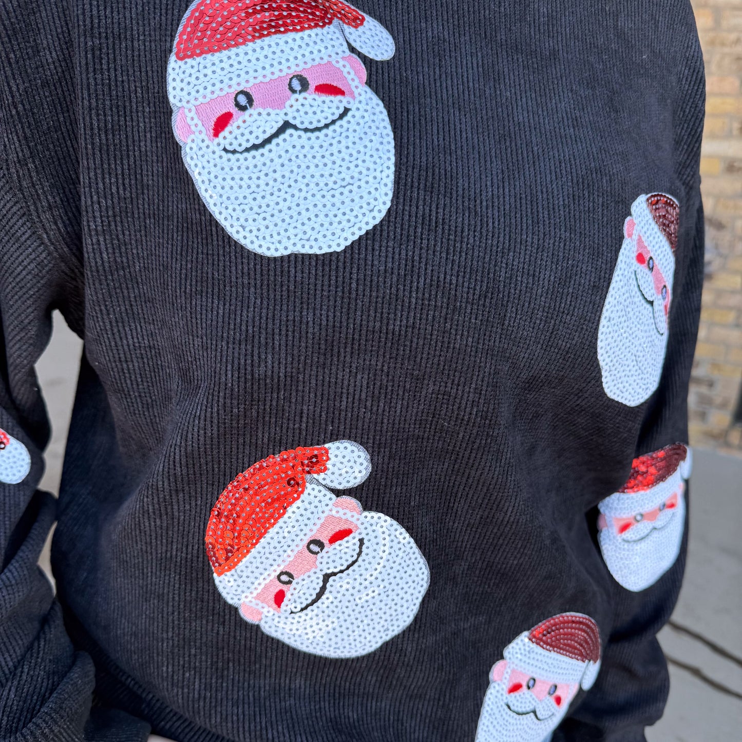 Sequin Santa Black Ribbed Top