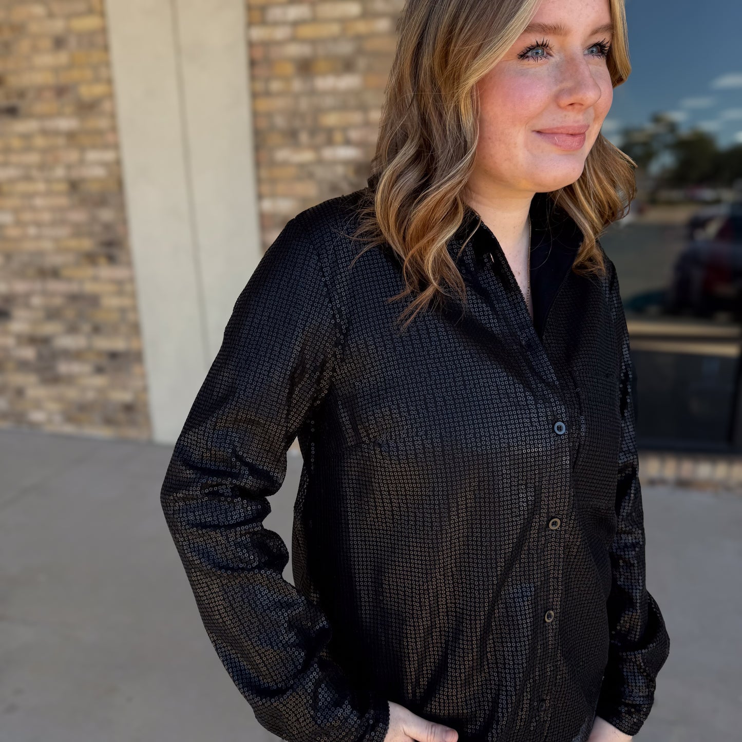 Black Sequin Long Sleeve Top