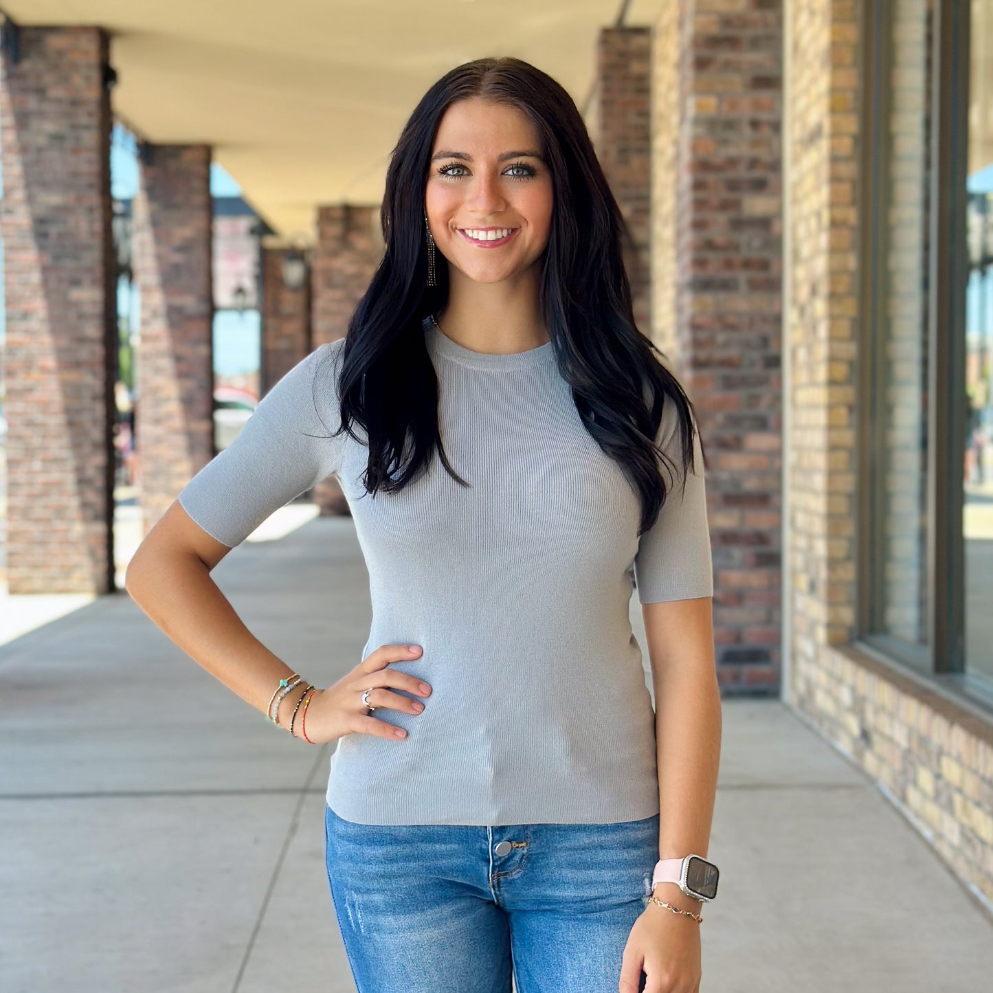 Ribbed Solid Short Sleeve