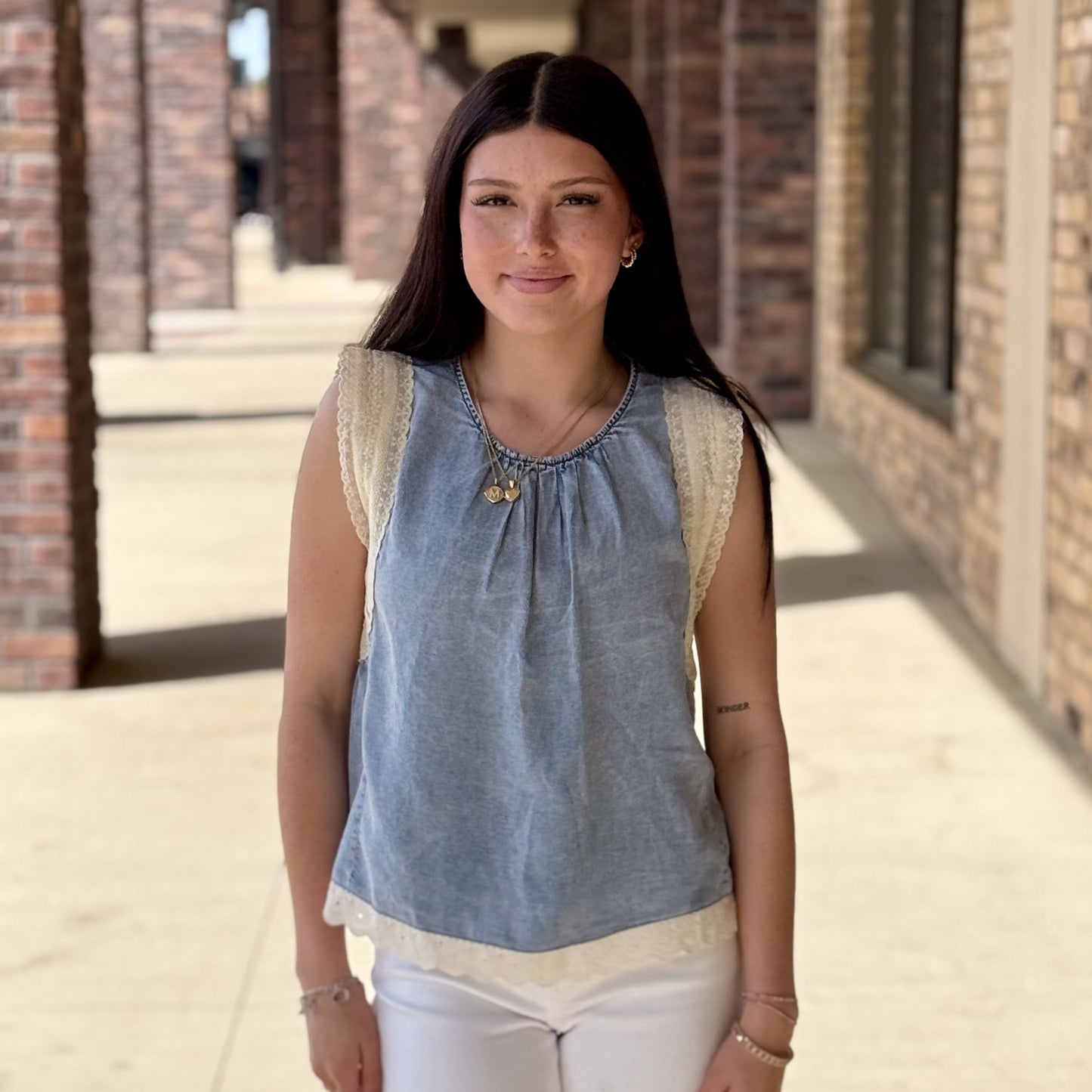 Sweet & Sleeveless Chambray Top