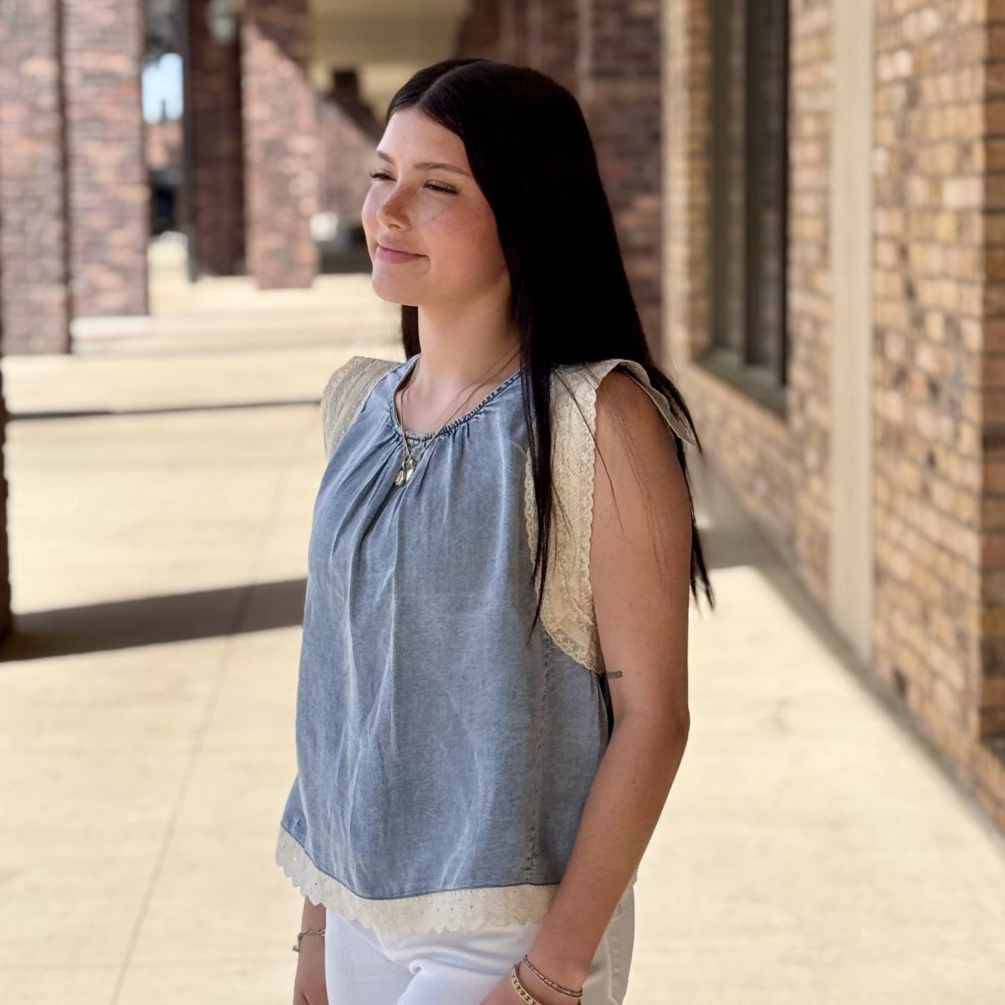 Sweet & Sleeveless Chambray Top