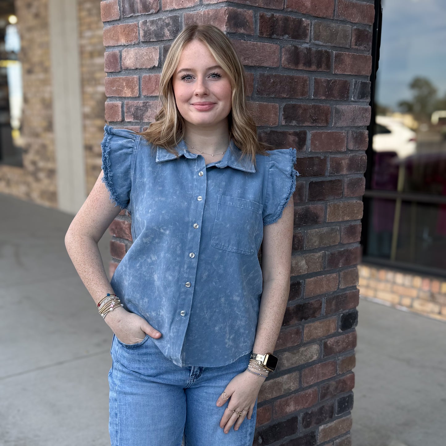 Mineral Wash Denim Top