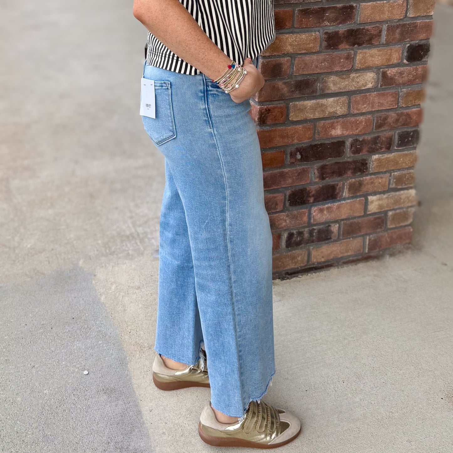 Vervet High Rise Distressed Hem Crop Wide Leg Jeans