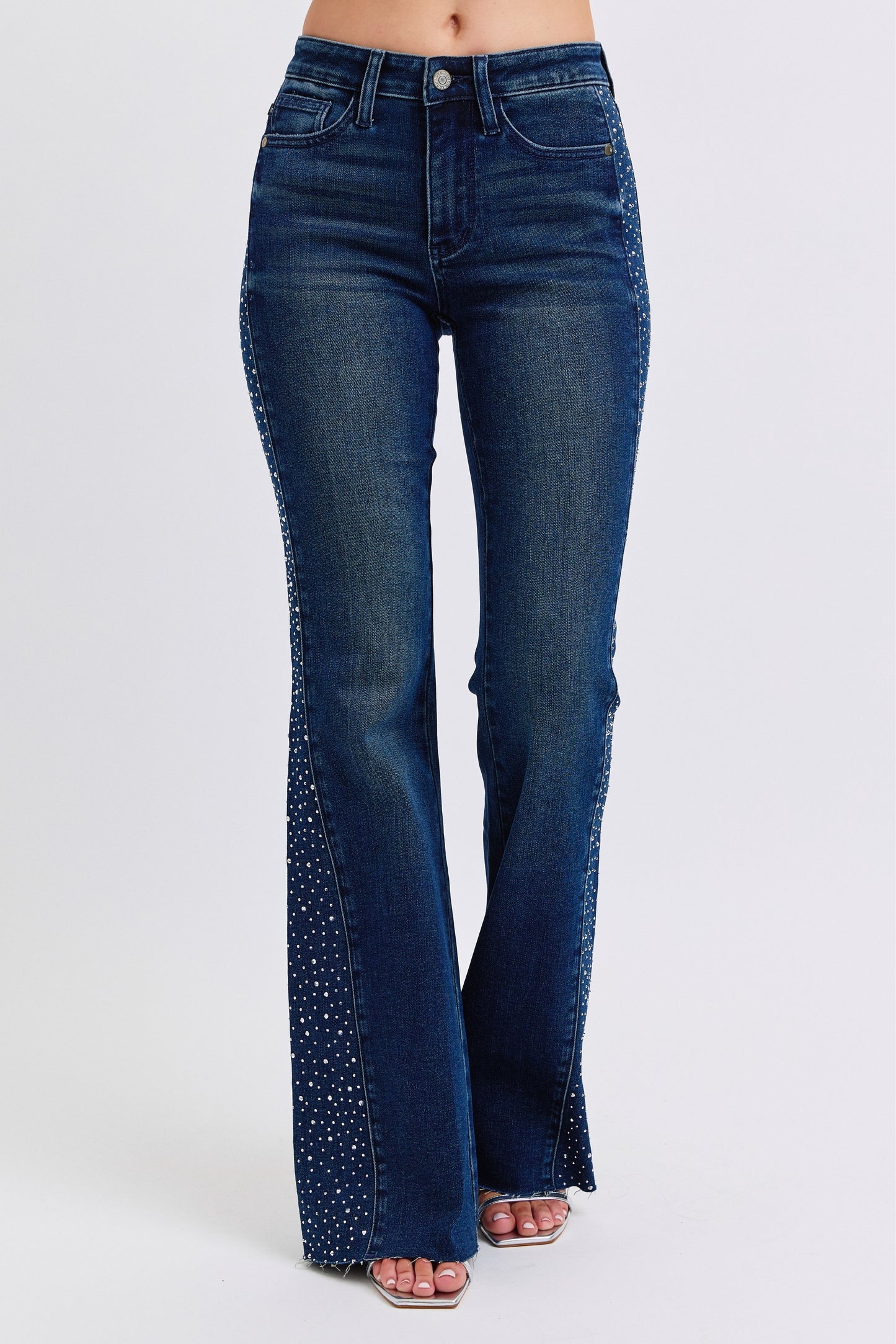 Judy Blue Mid Rise Rhinestone Side panel Flare Jean