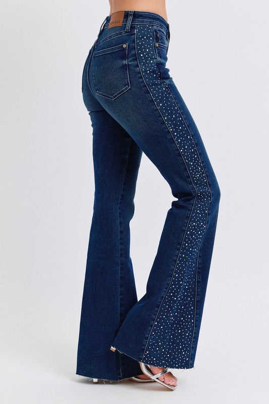 Judy Blue Mid Rise Rhinestone Side panel Flare Jean