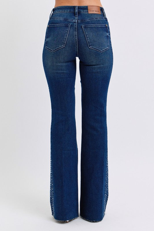 Judy Blue Mid Rise Rhinestone Side panel Flare Jean