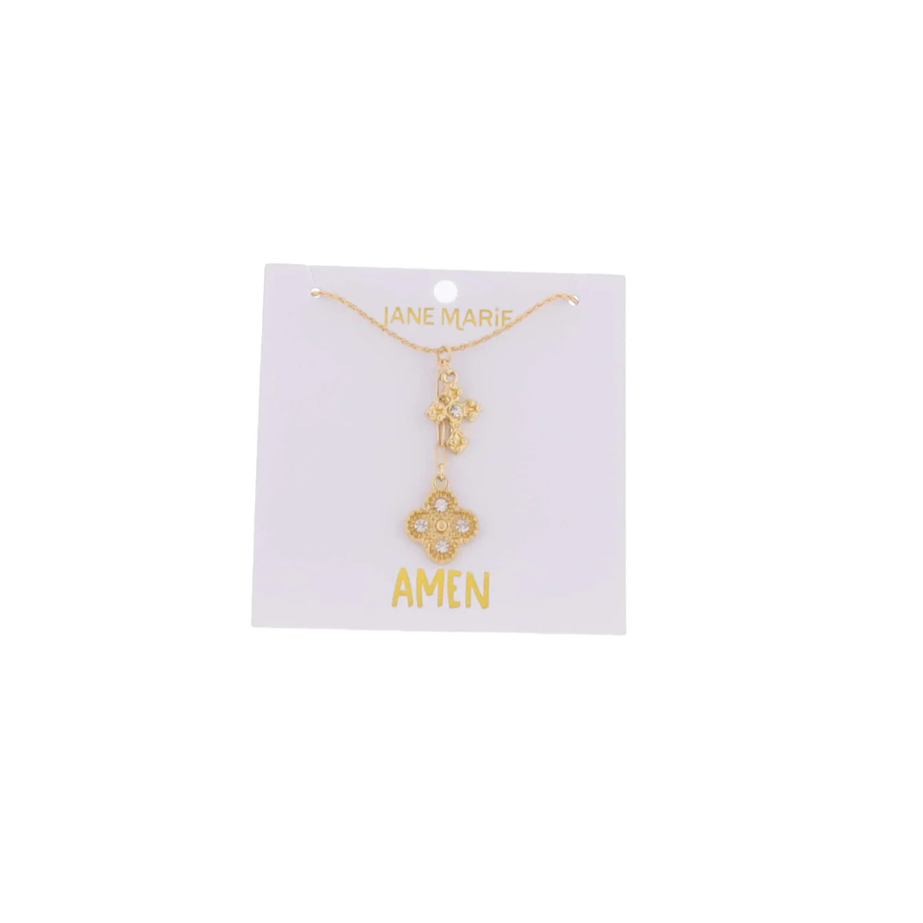 Jane Marie Crystal Cross & Quatrefoil Ruth Necklace