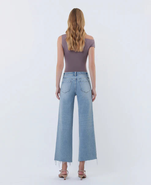 Imaginative - High Rise Distressed Hem Crop Wide Leg Jeans