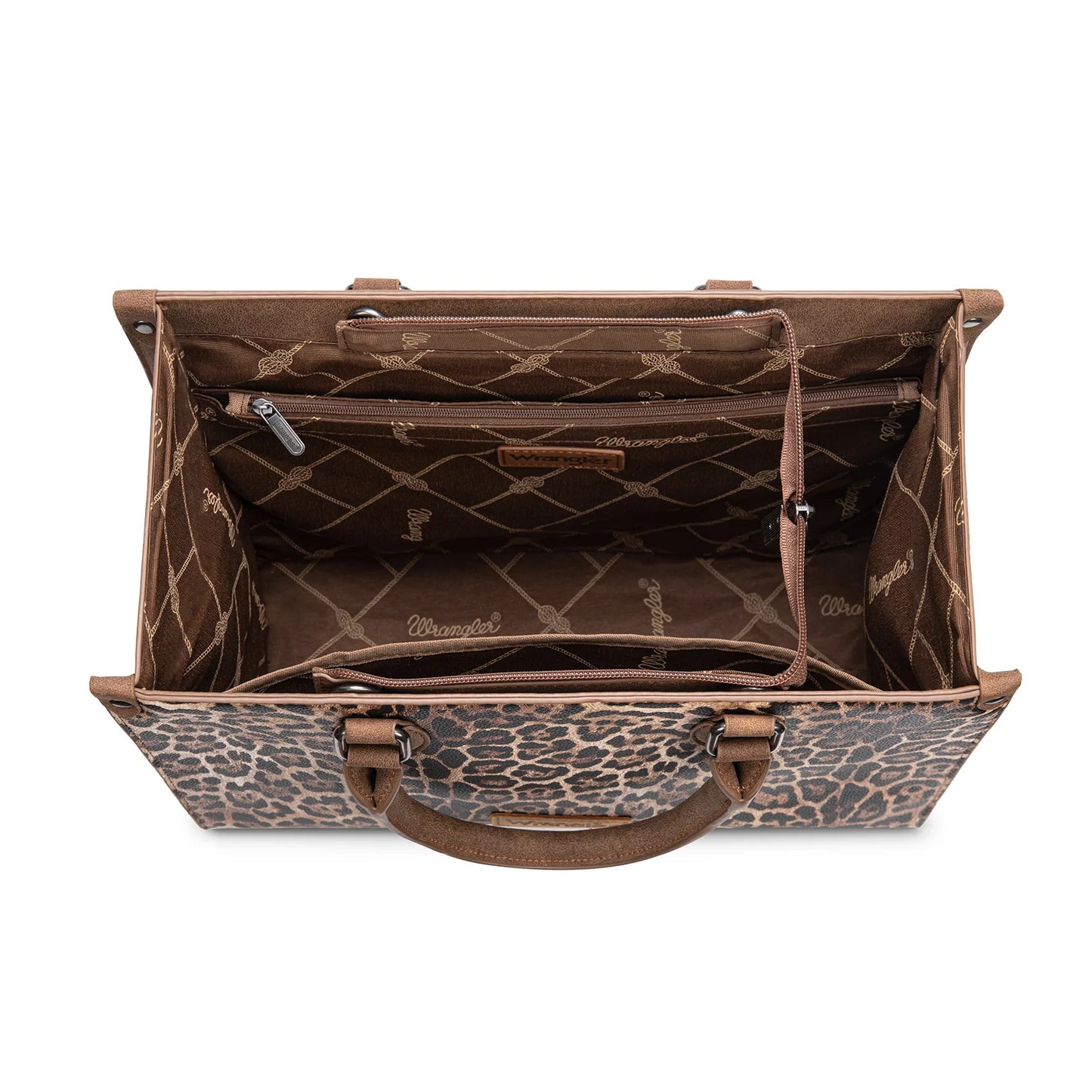 Wrangler Leopard Print Wide Tote Bag/Crossbody: Brown