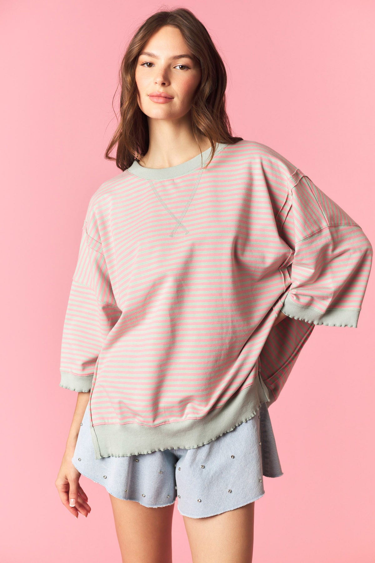 Sweet Candy-Striped Oversized Top