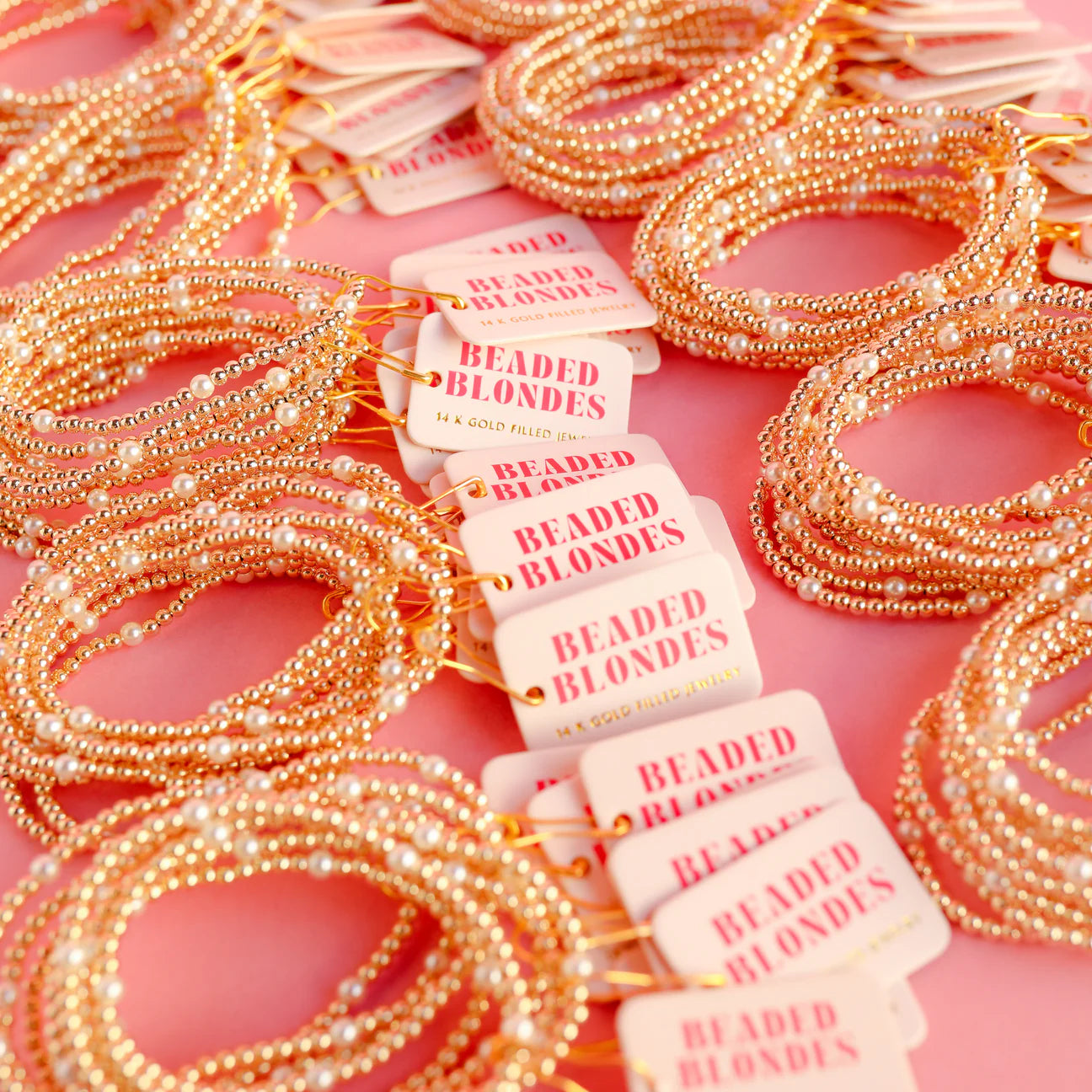 Beaded Blondes: Madi Pearl Beaded Bracelet - Gold