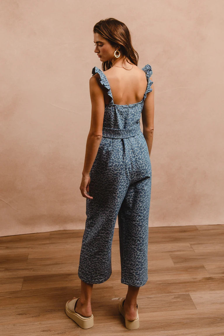 Denim Leopard Print Overall