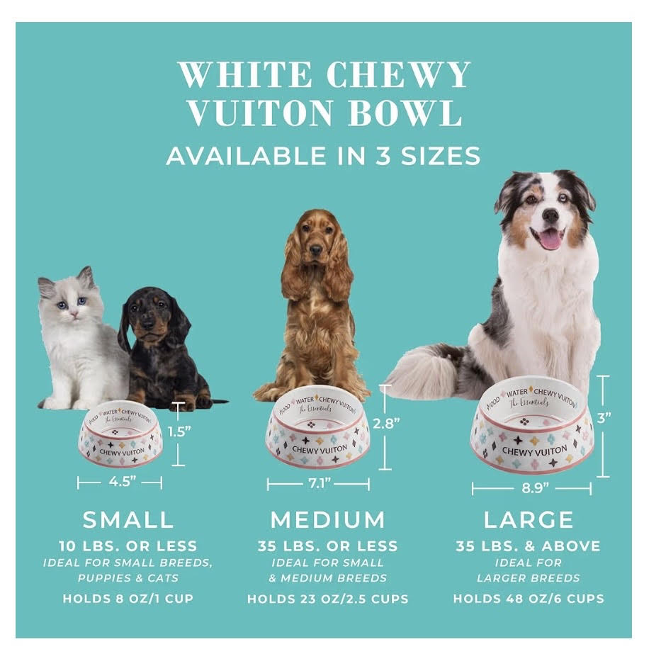 White Chewy Vuiton Pet Bowl-Set