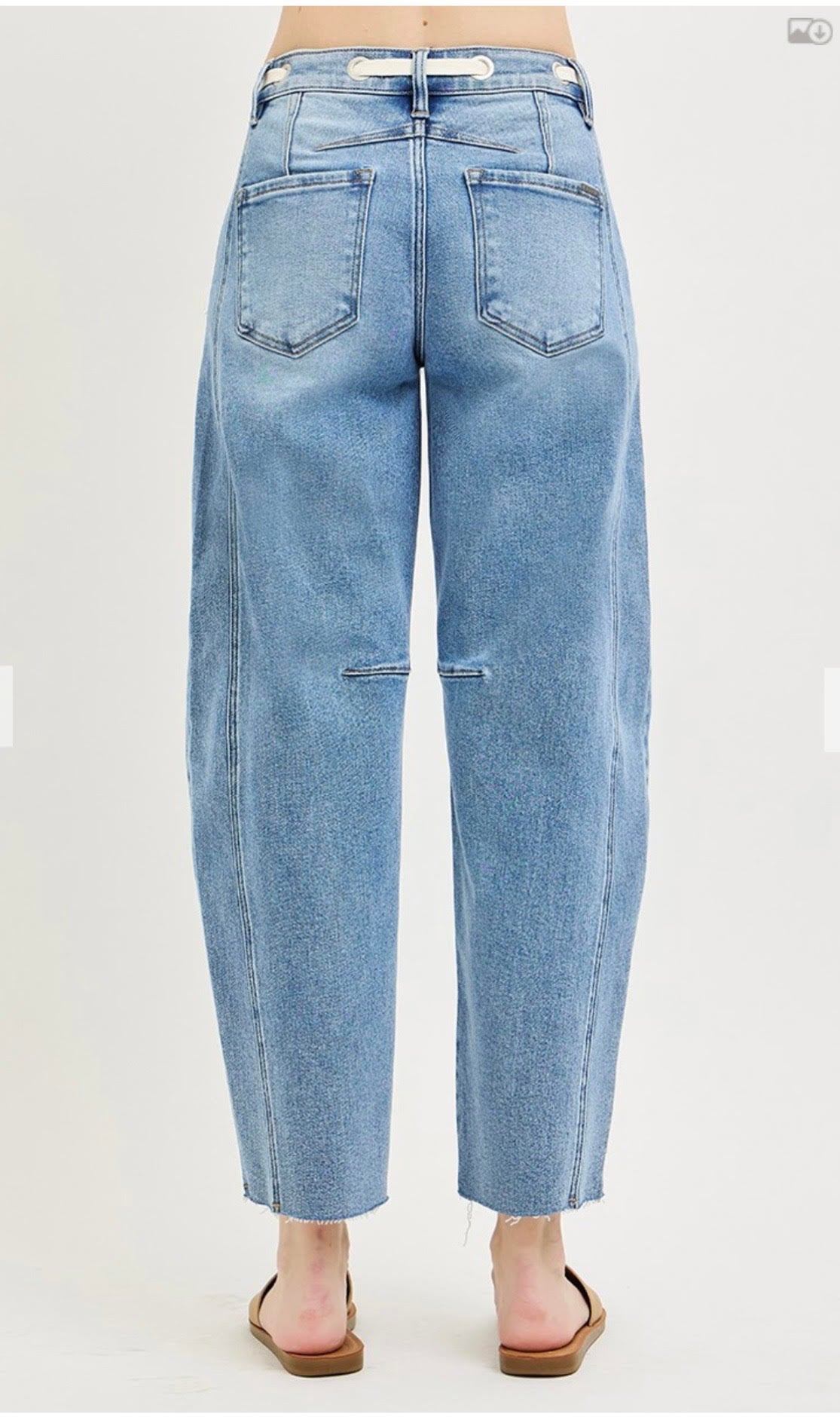 Risen Barrel Jean With Drawstring Accent Waistband: Light
