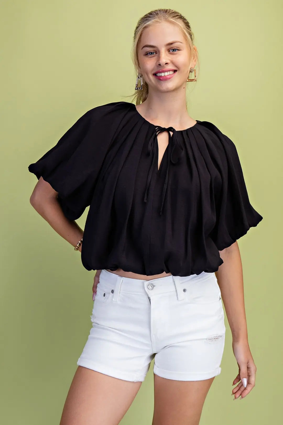 Charming Balloon Pleated Crop Top