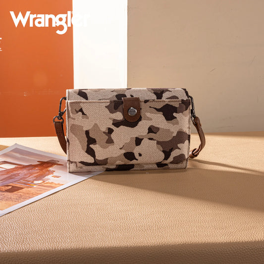 Wrangler Camo Print Canvas Clutch/Crossbody - Brown