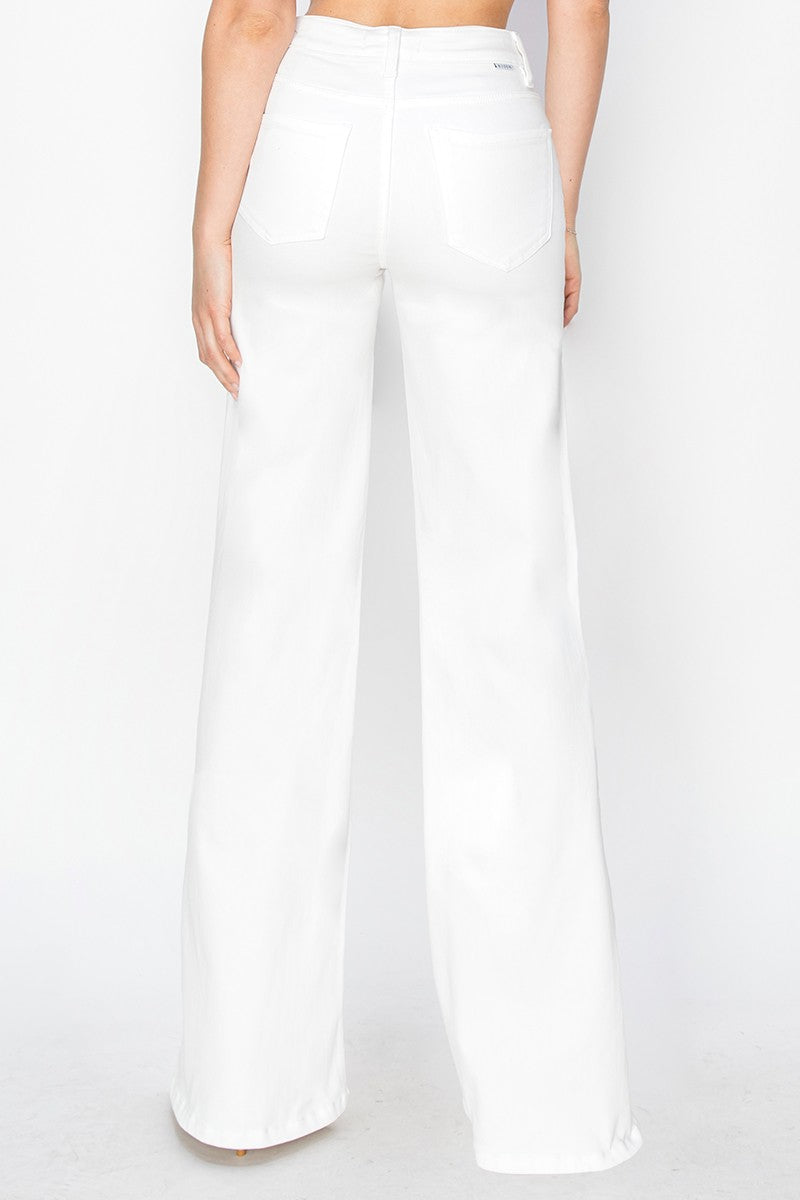 Risen Tummy Control High Rise Wide Leg Pant: White