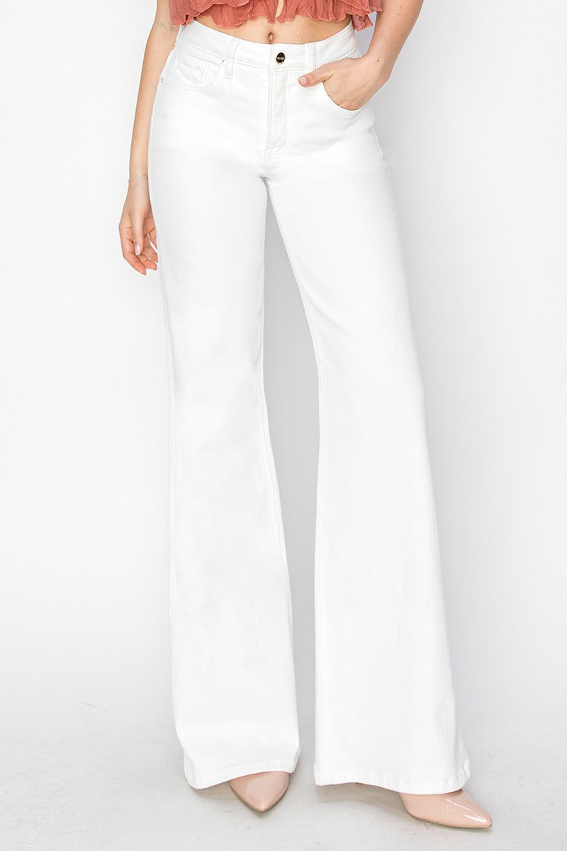 Risen Tummy Control High Rise Wide Leg Pant: White