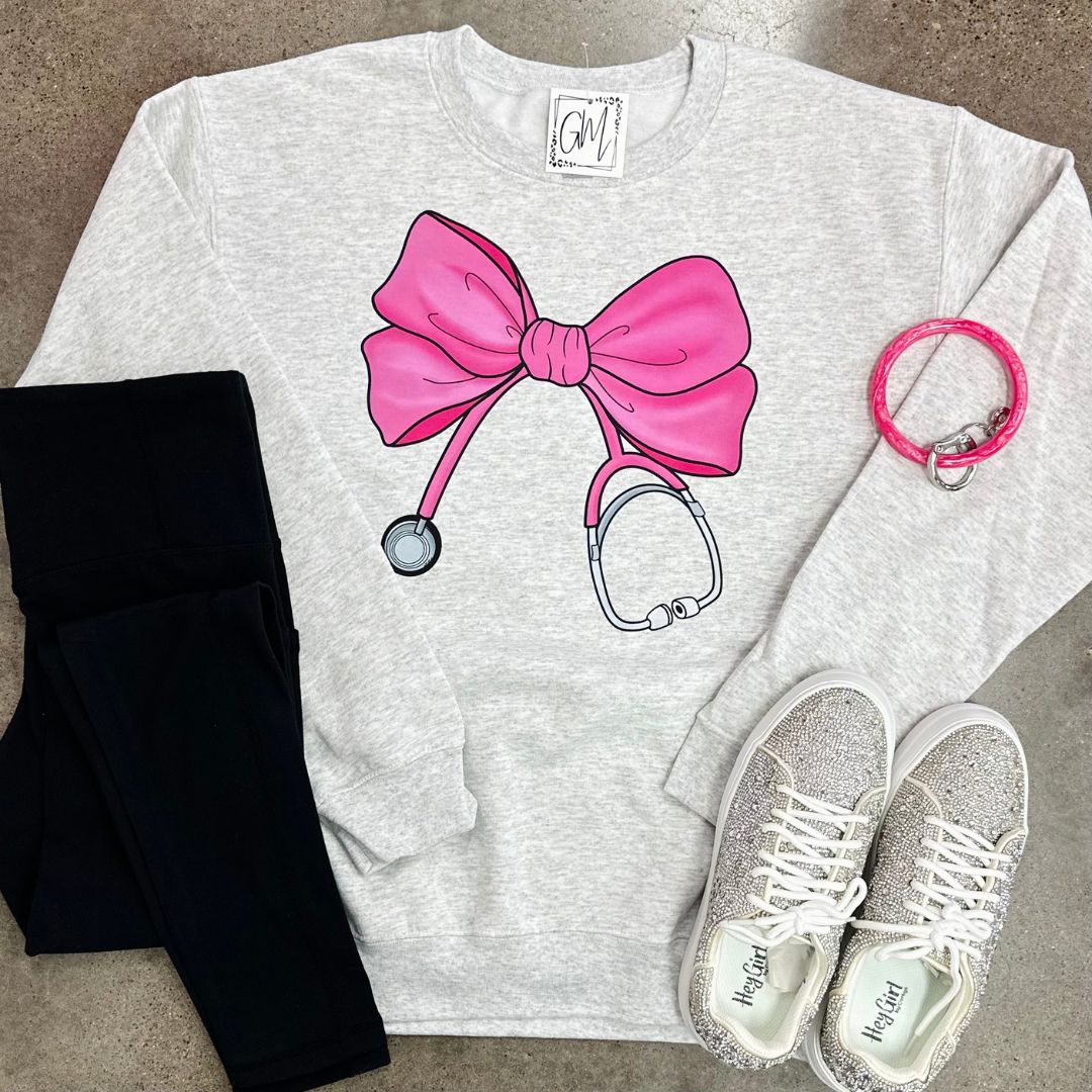 Nurse Pink Bow Stethoscope Sweatshirt