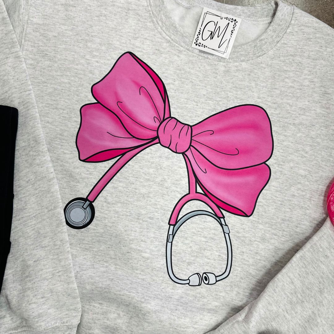 Nurse Pink Bow Stethoscope Sweatshirt