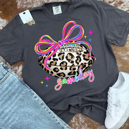 PREORDER: Leopard Football Neon Bow Tee
