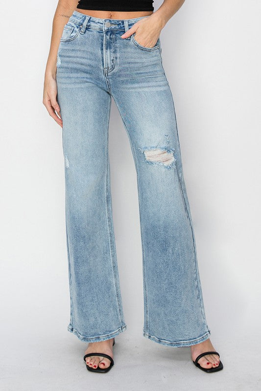 Risen High Rise-Wide Leg Distressed Jean