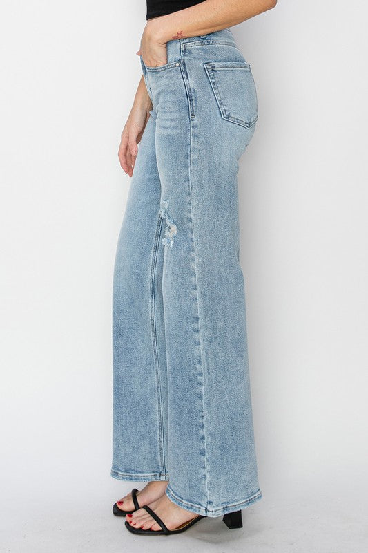 Risen High Rise-Wide Leg Distressed Jean