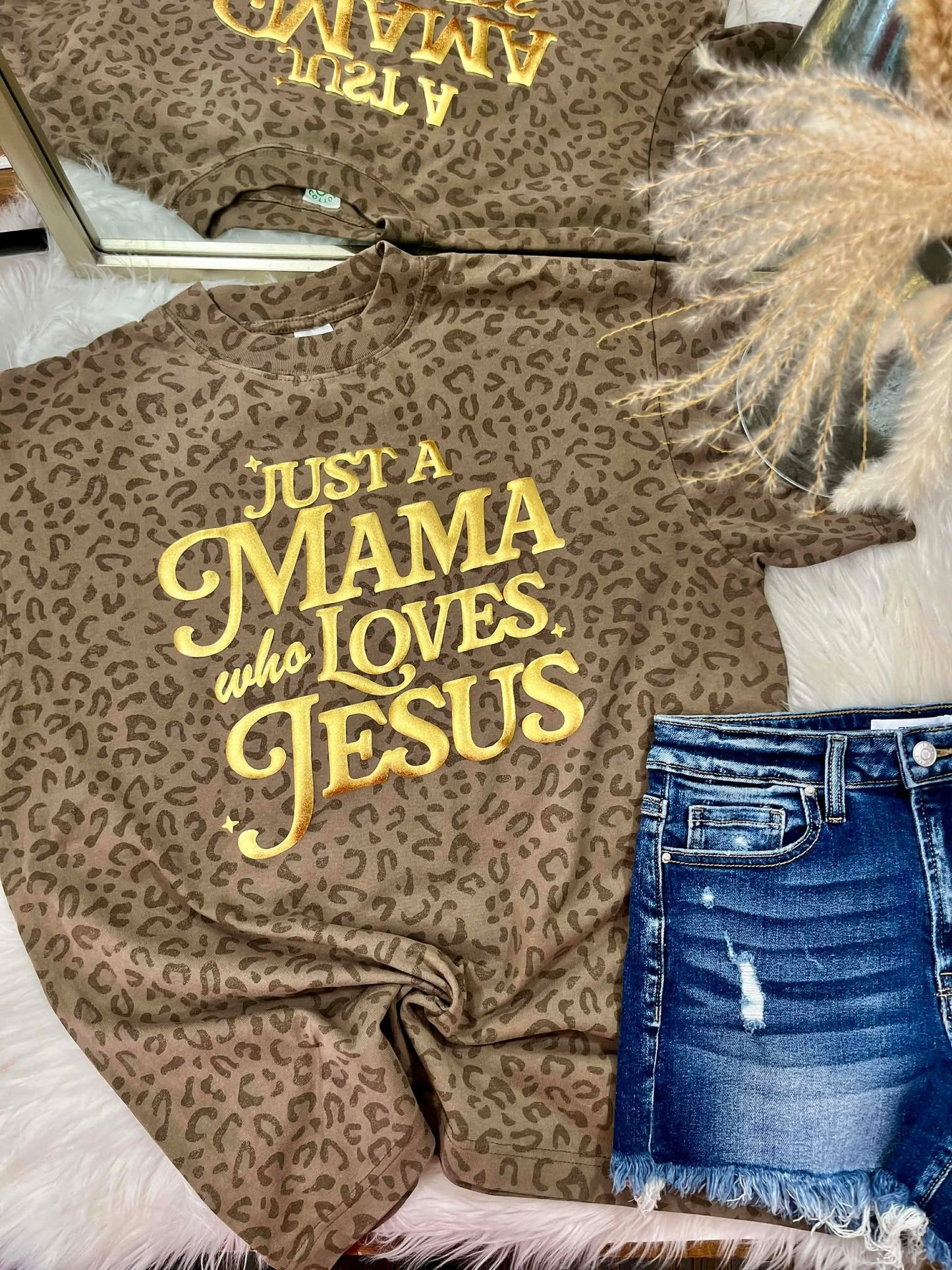 PREORDER: Leopard Puff Mama Loves Jesus Tee