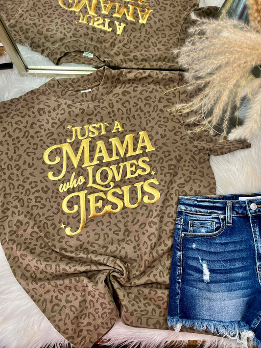 PREORDER: Leopard Puff Mama Loves Jesus Tee