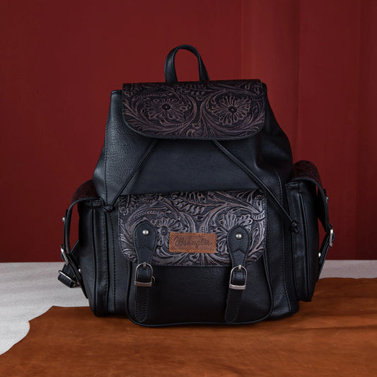 Wrangler Vintage Floral Tooled Backpack-Black