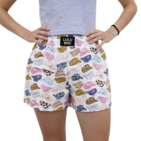 Lulu Mac Cowgirl Hat Boxer: White