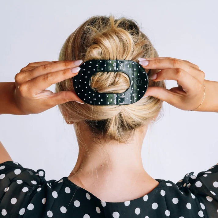 Teleties Black Polka Dot Flat Round Hair Clip