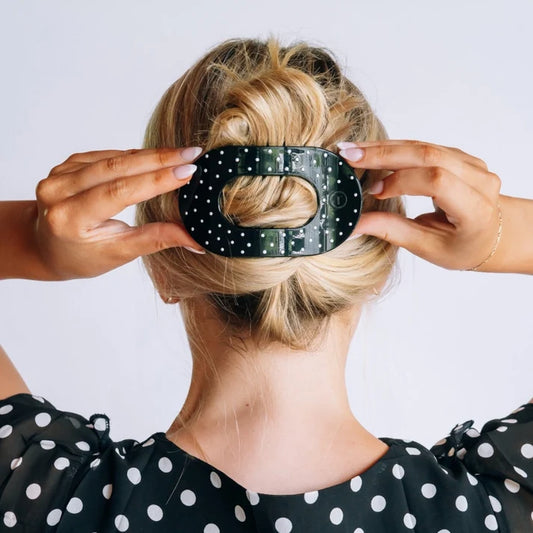 Teleties Black Polka Dot Flat Round Hair Clip