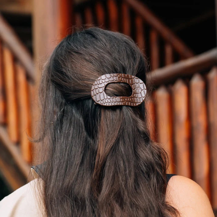 Teleties Brown Crocodile Flat Round Hair Clip