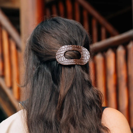 Teleties Brown Crocodile Flat Round Hair Clip