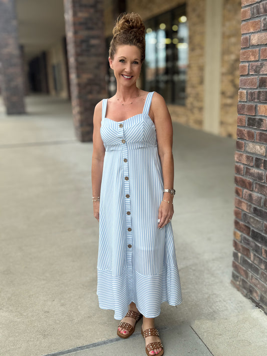 Sweetheart Striped Midi Dress